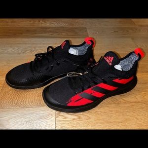 Adidas Defiant tennis shoes, 10.5, black and red